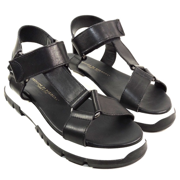 PRINCIPE DI BOLOGNA 🇮🇹 WOMEN'S BLACK SOFT LEATHER SPORT SUMMER FLAT SANDALS - Picture 4 of 10